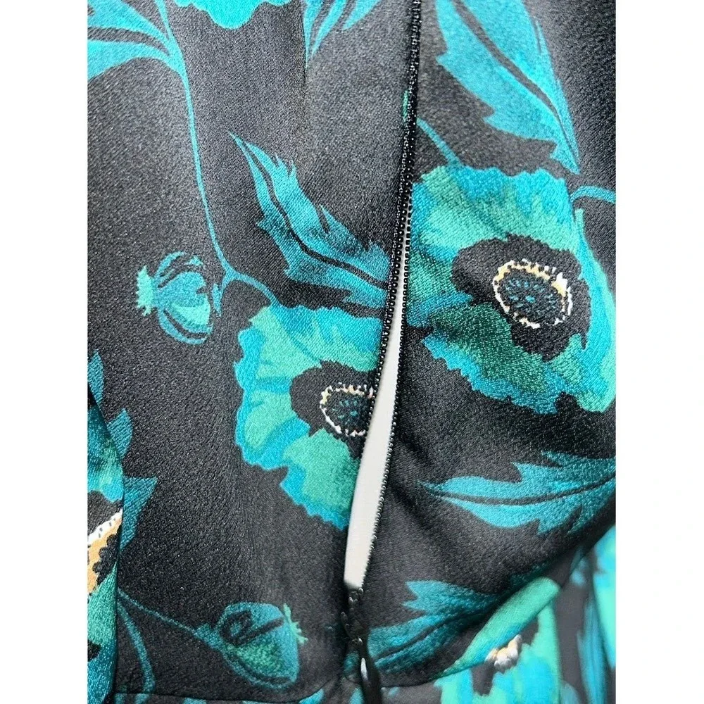 J. Crew Womens Teal Black Floral Poppy Satin Peplum V-Neck Button Blouse Size 10